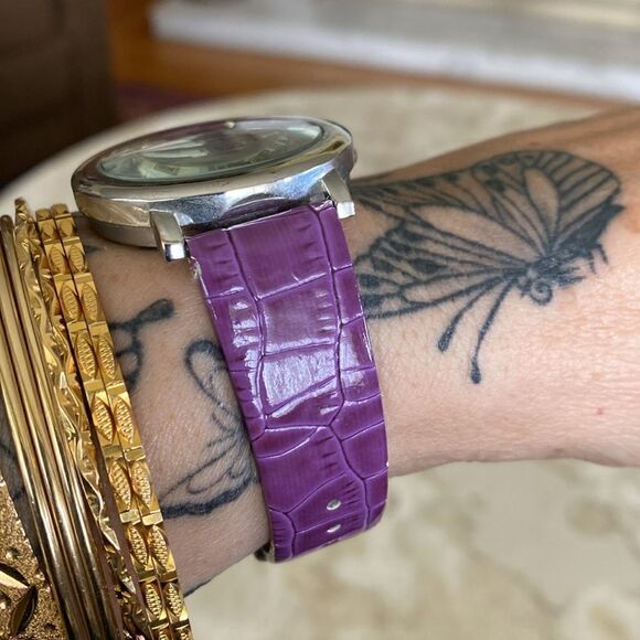 Crystal Embellished Purple & Stainless Steel Quartz Wristwatch - Picture 2 of 7